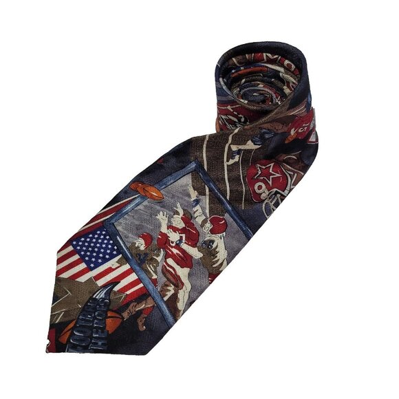 Mark Alexander Tie Mens Necktie Football Theme Silk Handmade Office Preppy - Picture 1 of 7